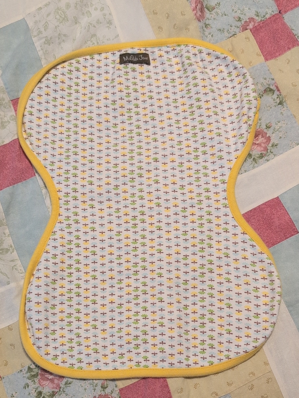 Matilda Jane Yellow-Trim Burp Cloth with Tiny Floral Cross Pattern